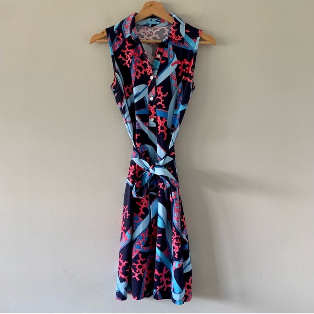 J. McLaughlin Coral Print Nautical Coastal Sleeveless Collared Sheath Dress